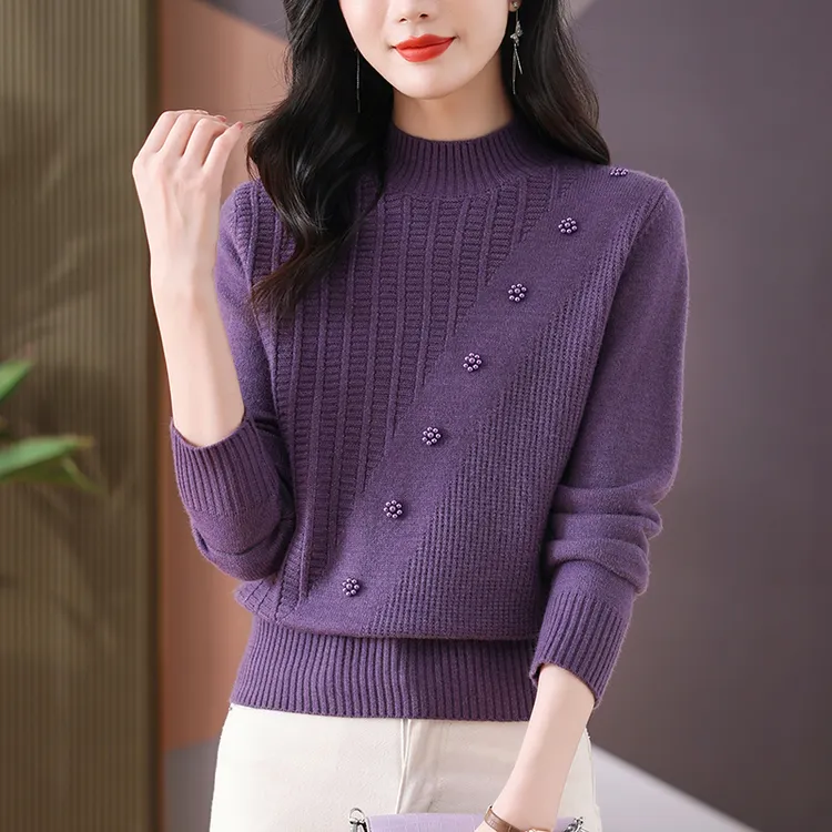 洋气百搭秋冬新款针织衫韩版宽松时尚半高领毛衣圆领上衣外穿毛衫