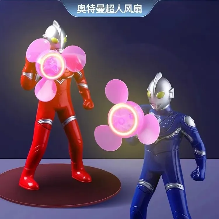 正版百变超人便携手持小风扇手动按压发光风扇人按腿发闪光