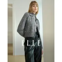 ELLE简约优雅毛针织衫2024冬季新款上衣短款时尚翻领L7WMK003