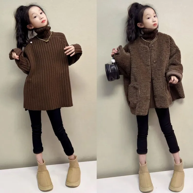 女童秋冬季加厚皮毛一体外套2025新款网红中大童洋气毛毛宽松上衣