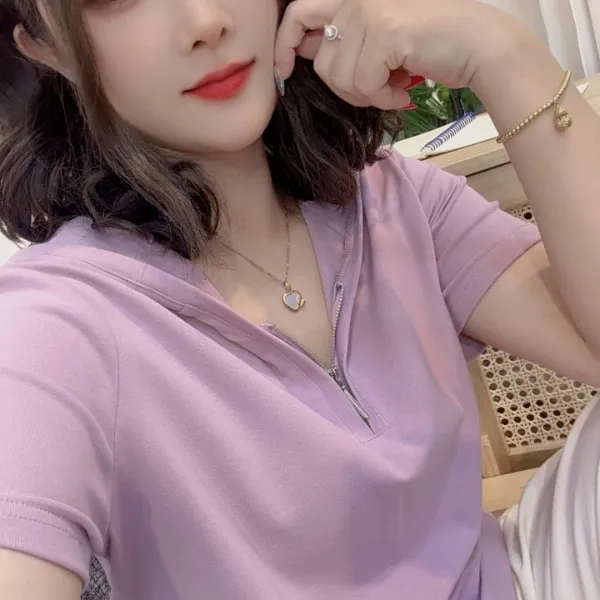 蓝卡缇夏季女t恤休闲显瘦洋气百搭宽松纯色时尚ins设计感
