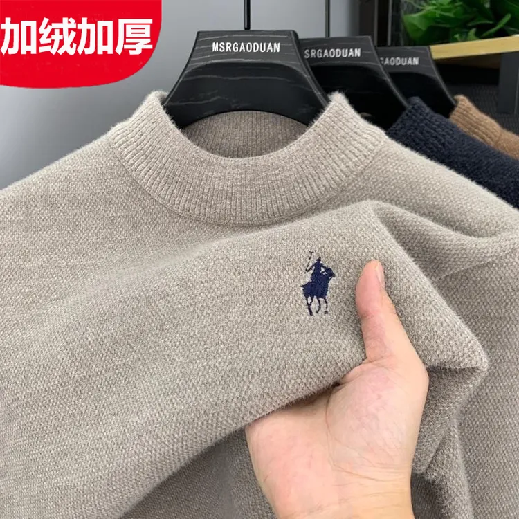 重磅550克加绒加厚男士毛衣新款一体绒半高领冬季保暖针织打底衫