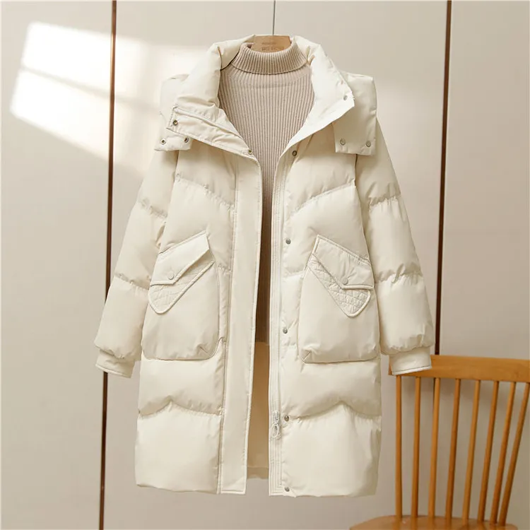 冬季2025新款中长款棉服女时尚百搭加厚保暖立领可拆卸帽棉衣外套