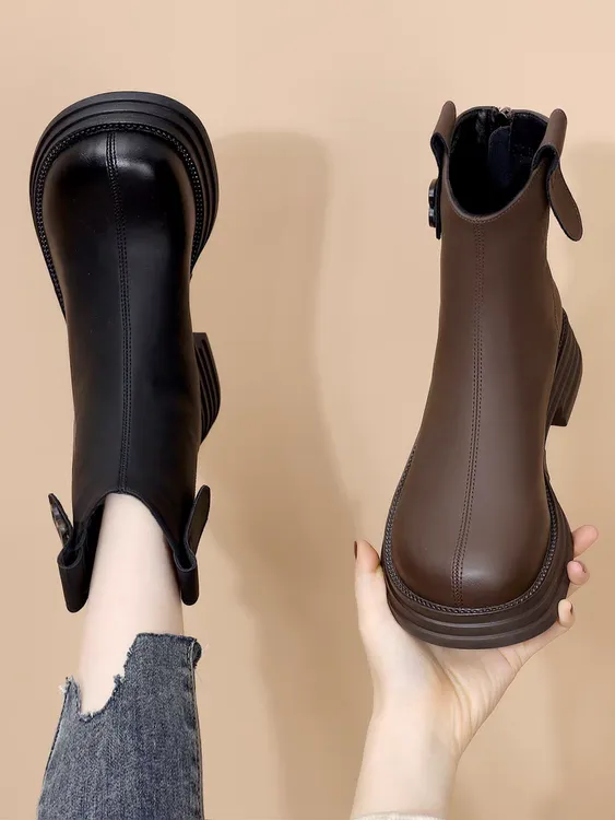 软皮软底短靴女2024年秋季新款厚底英伦风马丁靴时尚烟筒瘦瘦靴