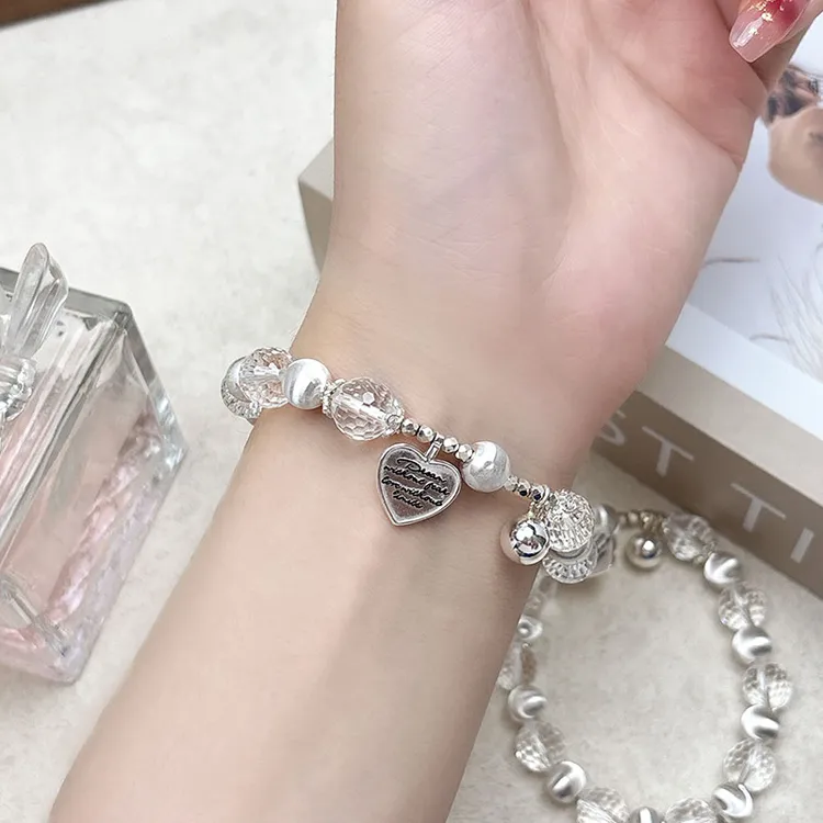 925银手链 纯银925拉丝弹力绳手链女款串珠diy轻奢小众设计高级感
