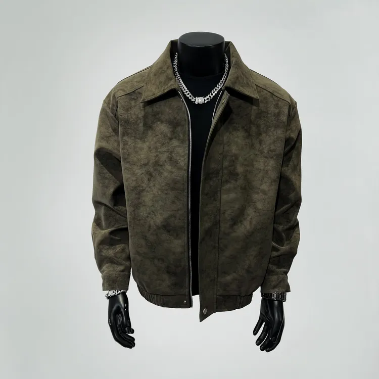 美式复古休闲翻领cleanfit飞行员bomber夹克男短款外套皮夹克男士