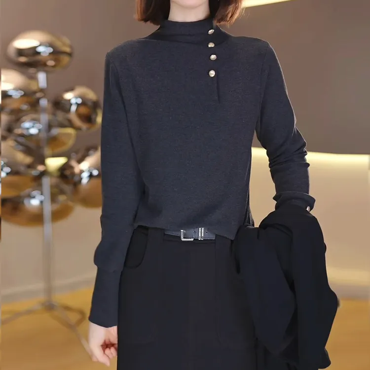 冬季新款保暖打底衫女气质设计感上有时尚百搭长袖T恤LK2500503