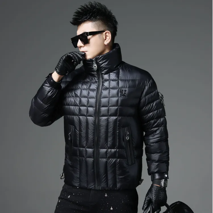 2025男士羽绒服冬季轻奢时尚潮流百搭休闲绗缝拼羊皮立领夹克外套