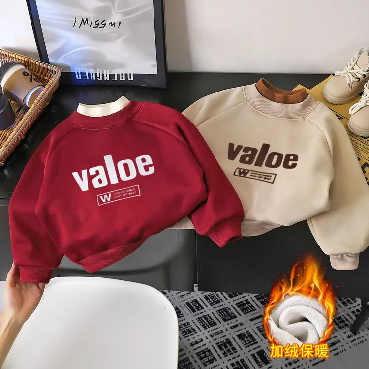 男女童加绒卫衣2024秋冬装新款洋气宝宝加绒高领保暖中儿童上衣潮