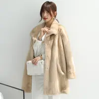 E伊奴卡海宁新款进口貂皮大衣女整貂中长款休闲方领时尚外套