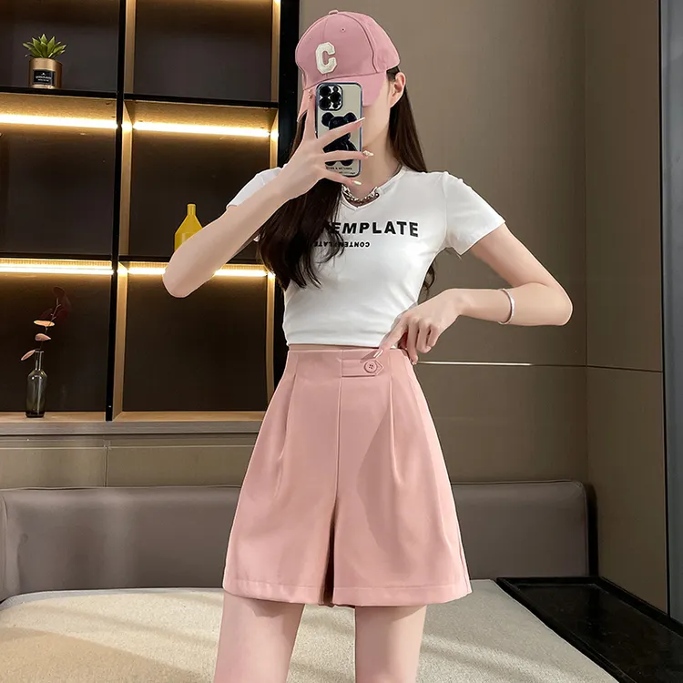 【门店269】西装短裤女款夏季宽松高腰夏款冰丝休闲A字阔腿裤子