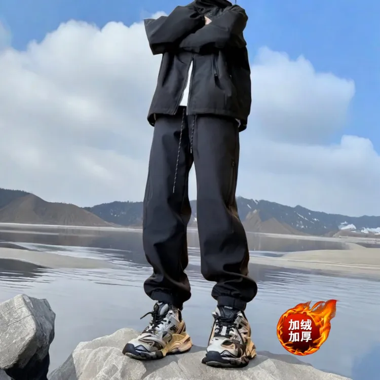 防风美式机能冲锋裤男款冬季滑雪裤子加绒加厚束脚防寒保暖工装裤