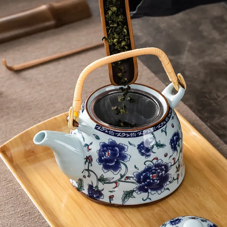 大号茶壶陶瓷大容量凉茶水壶家用饭店功夫茶壶冲茶器带过滤网