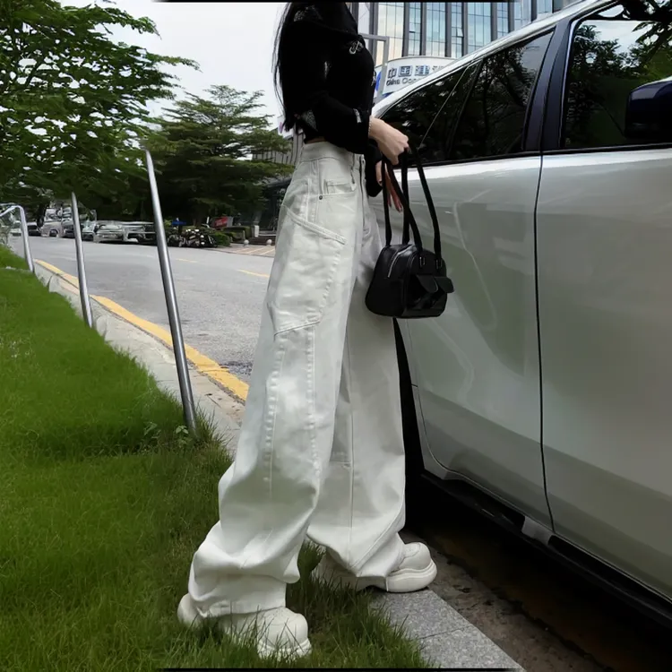 91136白色牛仔裤爆款新款百搭宽松弯刀裤显瘦女裤痞帅炸街风女装