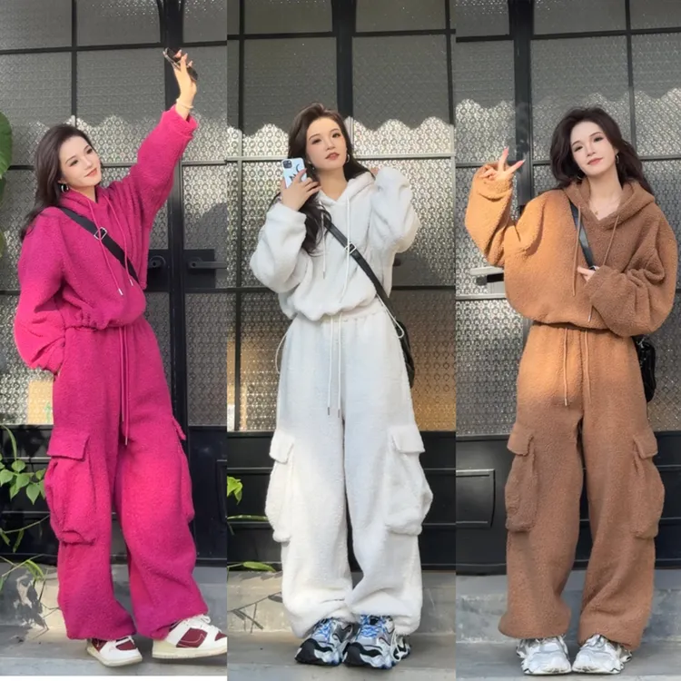 【现货】11399加绒卫衣女2025年冬季新款摇粒绒宽松显瘦工装套装