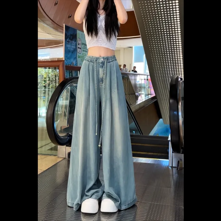 （清仓款）33119垂感阔腿裤2025新款宽松遮肉百搭松紧腰休闲裤女