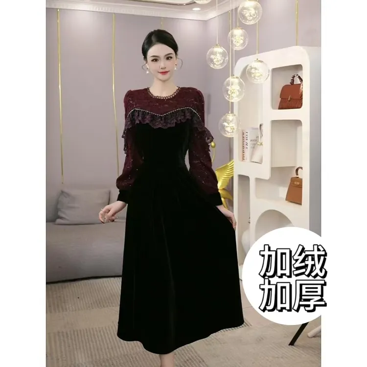 2026年秋冬季新款【H-D272】加绒加厚修身外穿内搭丝绒连衣裙女