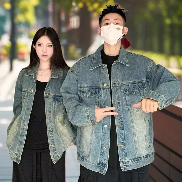 美式复古水洗牛仔夹克外套男女同款春季ins潮流痞帅牛仔衣潮牌