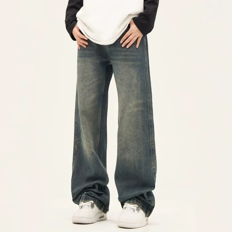 美式复古水洗牛仔裤男秋季高街潮牌宽松直筒长裤休闲百搭阔腿裤子