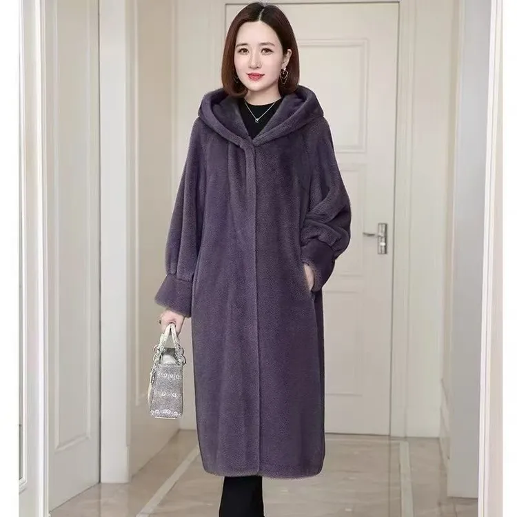 冬季[110厘米】新款米兰貂加绒外套加厚皮毛一体连帽大衣时尚百搭
