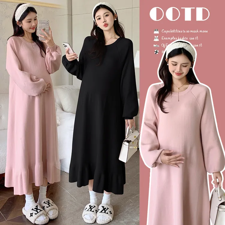 加厚孕妇装连衣裙秋冬款慵懒风加厚保暖百搭孕妇装针织打底裙潮妈