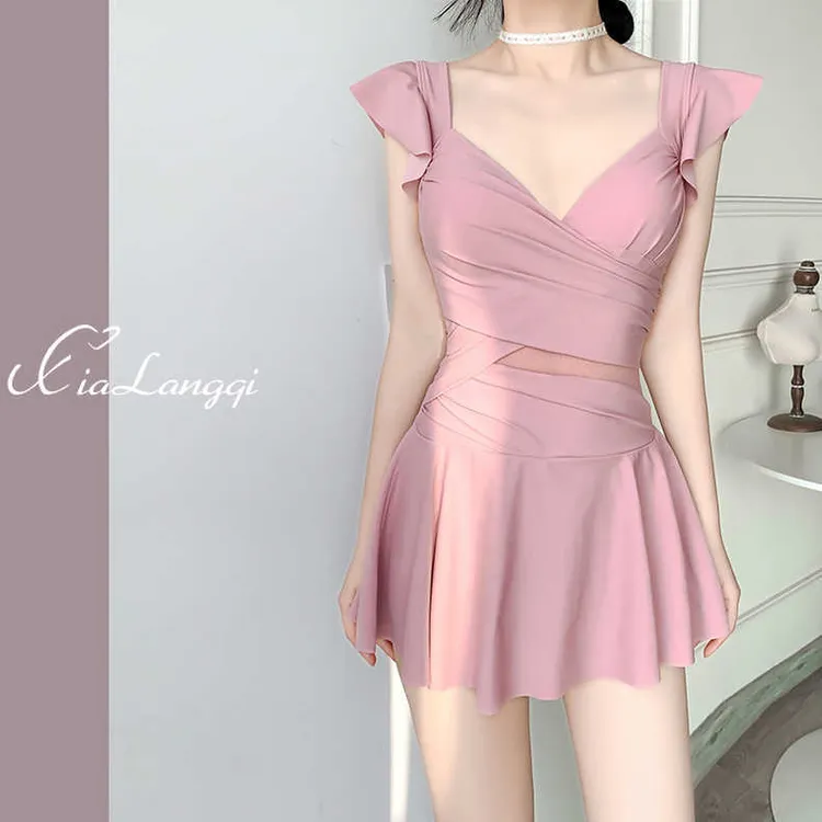 胖MM泳衣女款女士连体泳装女大码保守显瘦连衣裙式泳衣温泉遮肚