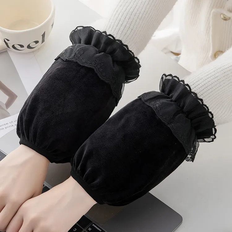 韩版秋冬蕾丝绒布短款防污袖套可爱成人学生上班家用干活护袖头女