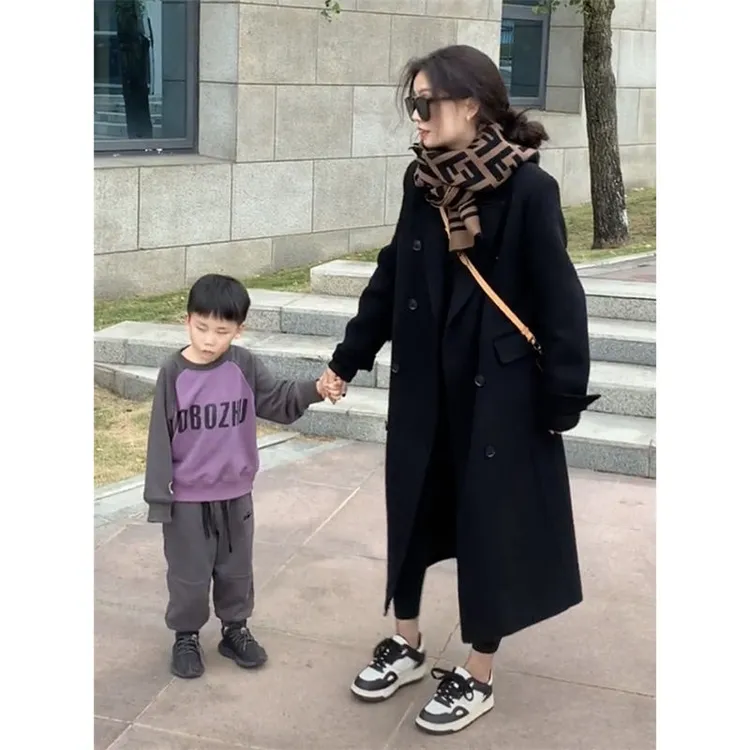 黑色厚大衣呢子大衣女中长款2024秋冬季新款韩版加厚过膝毛呢外套