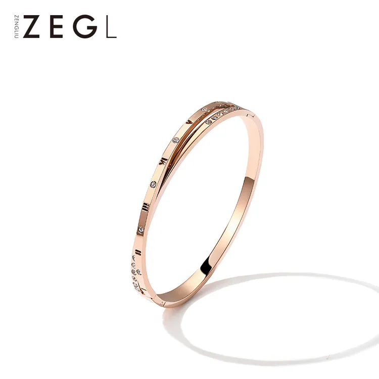 ZEGL 钛钢手镯 罗马数字手镯女玫瑰简约百搭小众网红刻字钛钢手环