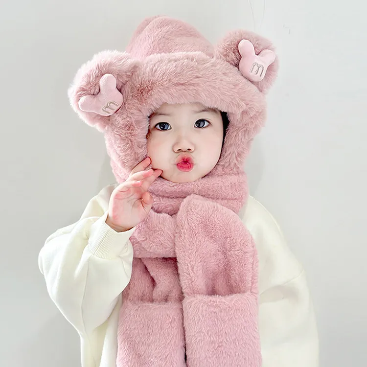 儿童帽子围巾一体女童冬季保暖加厚男宝宝口罩手套三件套防寒冬天