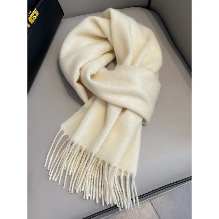 米白色纯羊毛围巾女秋冬季2025新款百搭保暖围脖韩版时尚生日礼物