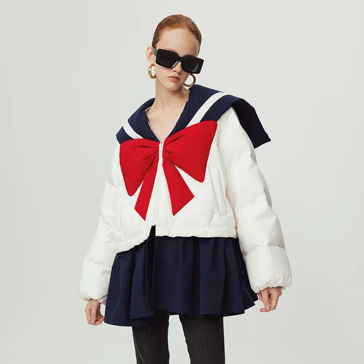 UOOYAA/乌丫裙摆蝴蝶结羽绒服外套UY22412Y100313