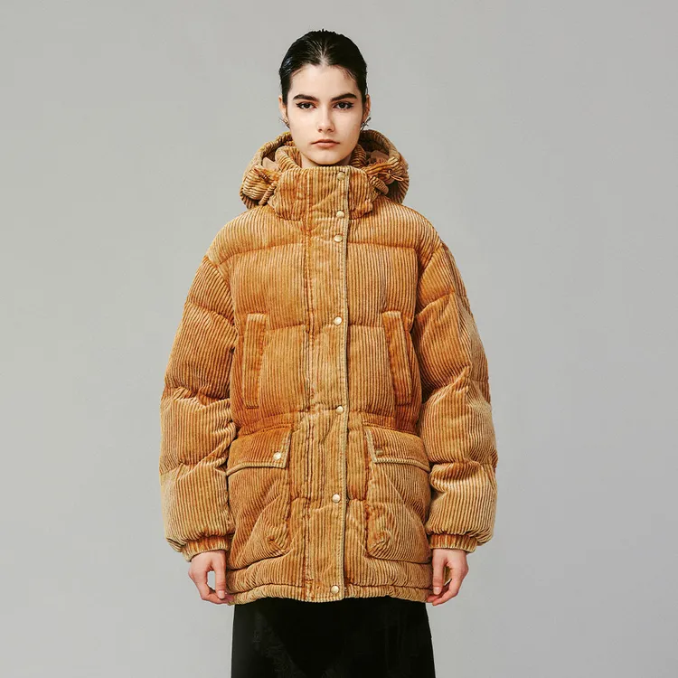 UOOYAA/乌丫冬季经典「天真的岁月」复古灯芯绒可拆帽面包棉服5149