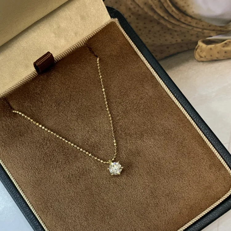 金名珠宝 18k浅金色六爪40分60分70分天然钻石锁骨链精致百搭项链