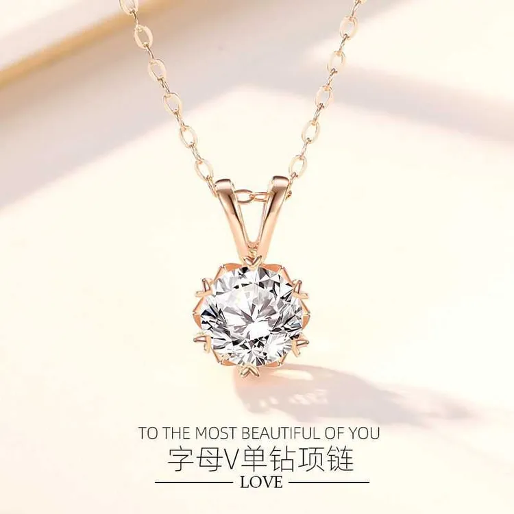 坠链均925银锆石 银925项链女单钻爱心时尚送女友礼物百搭镶钻坠