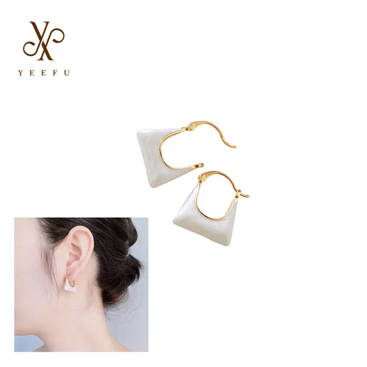 铜合金陶瓷耳饰 高级u型耳环复古冷淡风滴釉耳扣个性百搭耳饰6206