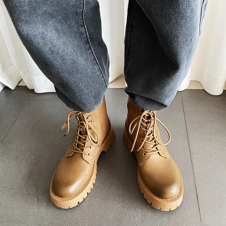 18631潮流时尚休闲高帮皮鞋厚底秋冬百搭英伦风秋季复古