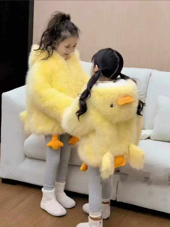 【萌宝可爱小鸭子外套】男女孩冬款毛茸茸加绒加厚保暖草草一件过冬