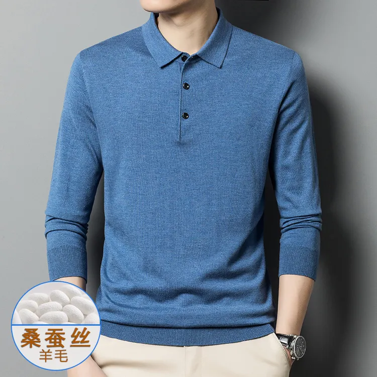 针织衫毛衣2024年春季衬衫领套头修身型商务绅士长袖男装针织