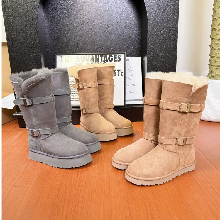 DUGGIU高低筒骑士靴长筒雪地靴时尚百搭厚底真羊皮毛一体桑坡棉鞋