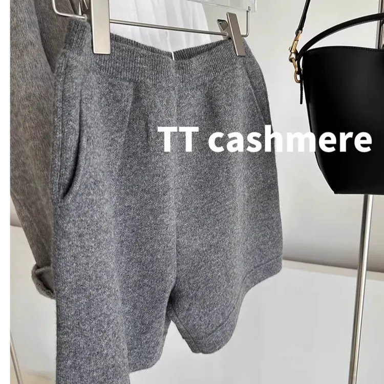 秋冬简约慵懒感 宽松阔腿针织短裤女高腰A字抽绳毛织休闲裤子