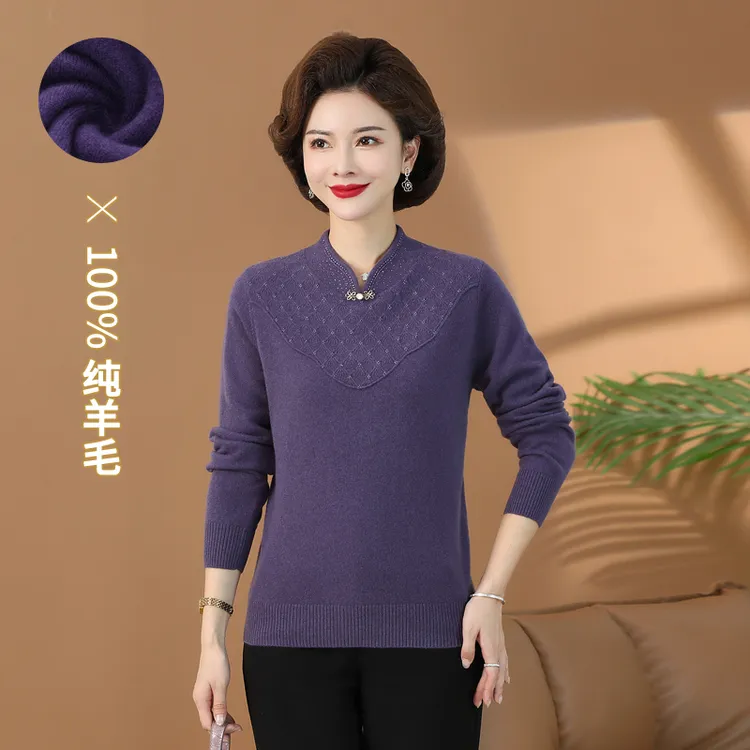 J3361爆款推荐100%纯羊毛衫妈妈装保暖半高领时尚长袖针织衫