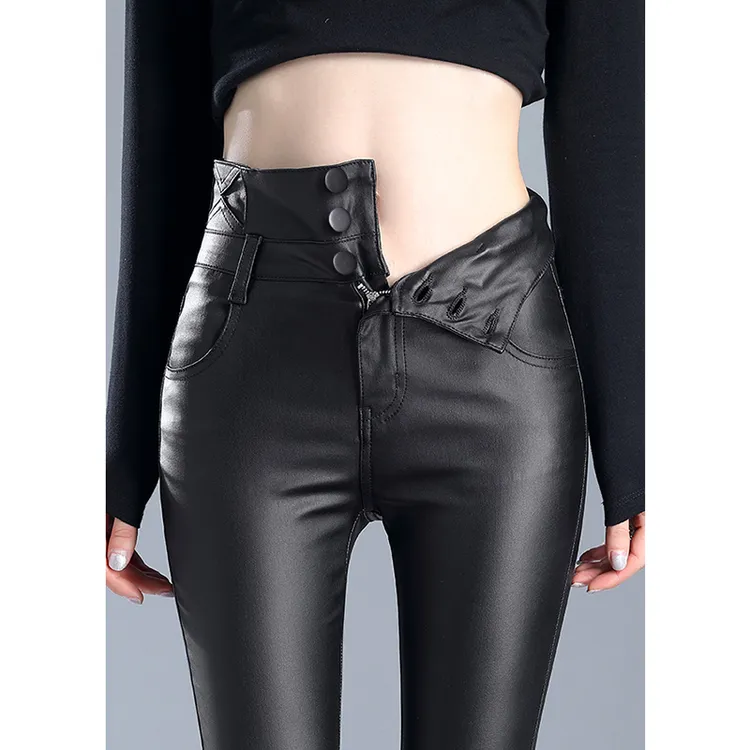 紧身高腰显瘦皮裤女款2025秋冬季修身显瘦黑色小脚外穿百搭打底裤