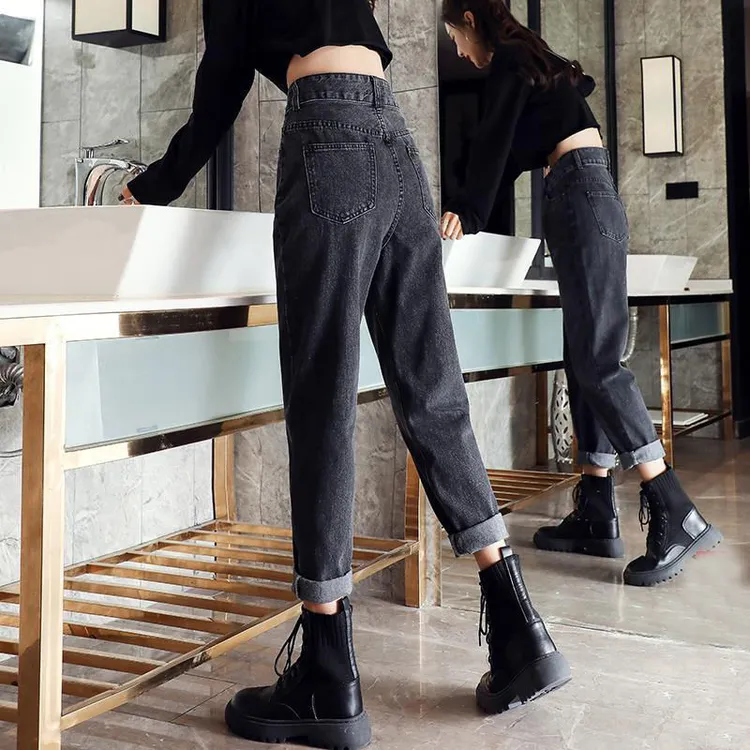 高腰牛仔裤女款爆款2025加绒宽松显瘦九分梨形身材穿搭女士裤子