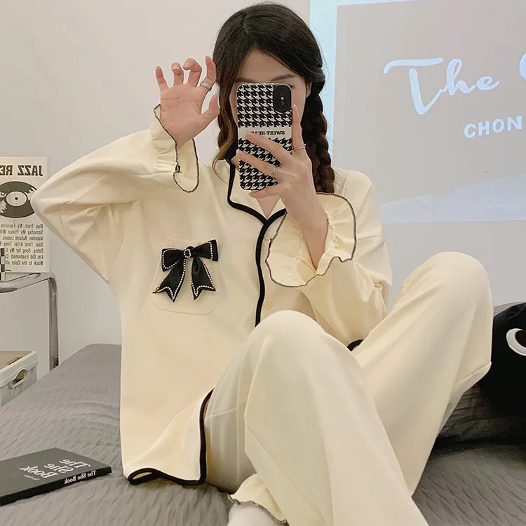 睡衣女春秋甜美纯棉长袖薄款2025年新款睡衣全棉小清新家居服套装