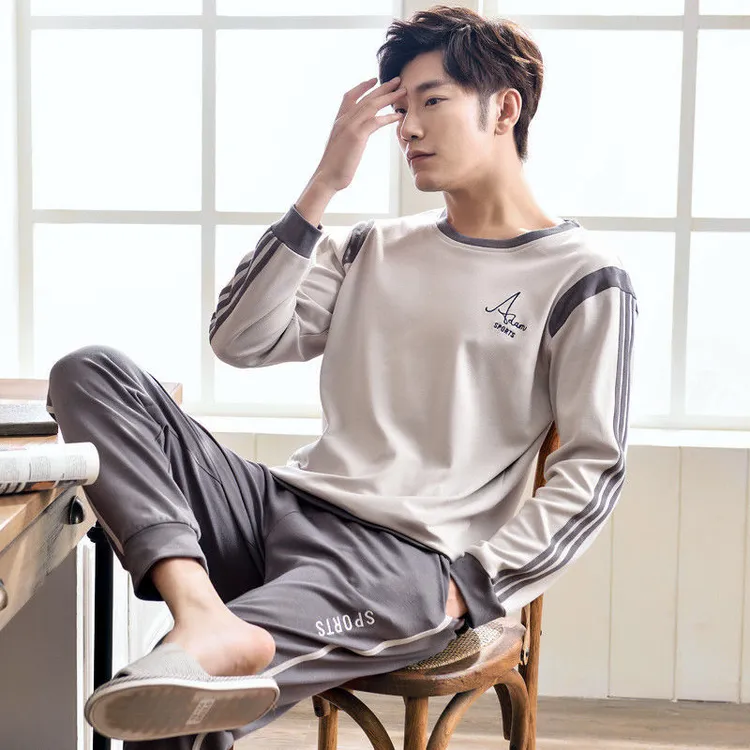 2025爆款男士双面棉睡衣套装全棉男休闲春秋季新款长袖大码家居服