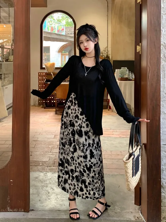高级感气质女装时尚休闲百搭防晒半身长裙套装胖MM防晒两件套