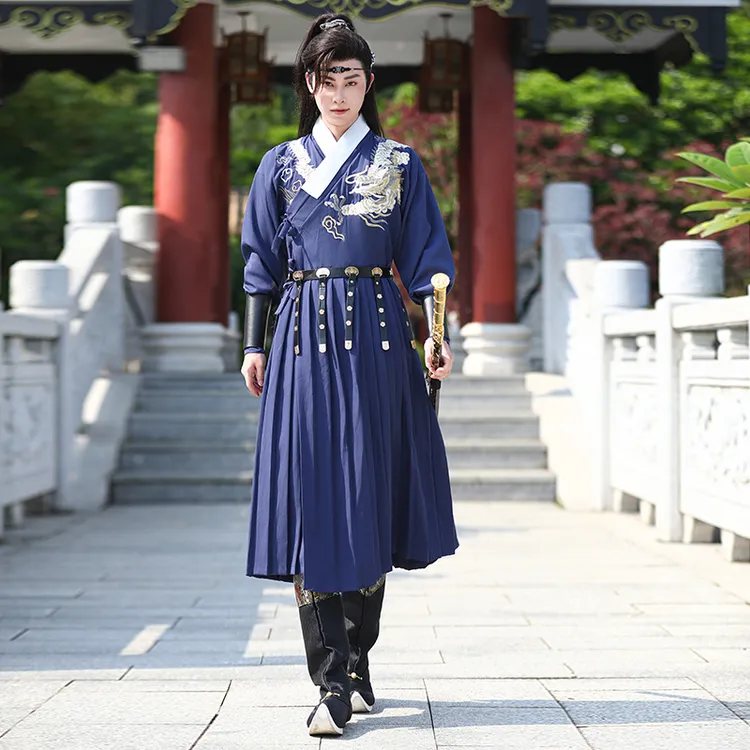 新款蓝色飞鱼服明制龙吟霸气重工刺绣汉服男中国风交领武侠风古装