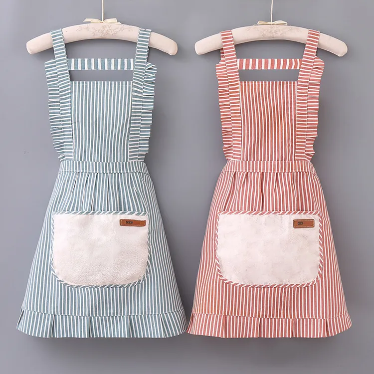 时尚棉麻洋气新款厨房家用围裙做饭防污耐磨透气工作服上班围腰