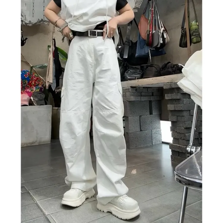 Aimeerosa/艾洛莎牛仔裤时尚流行阔腿裤夏季小个子宽松帅气工装裤